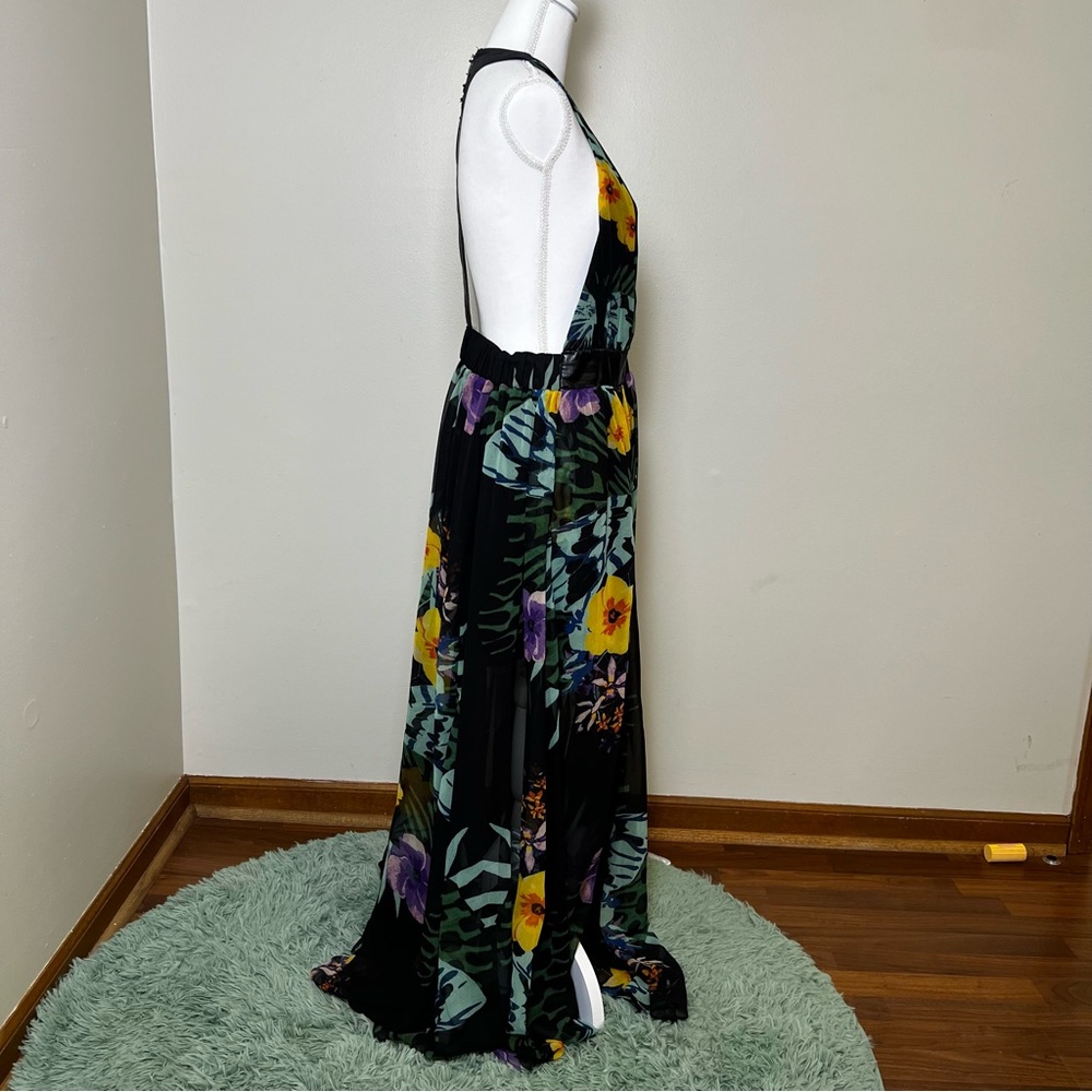 TOV Los Angeles Floral Maxi Dress with Faux Leather Detail - Size 44 - Picture 3 of 11